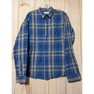 Ezekiel Mens Blue Grey Plaid Long Sleeve Button Up Shirt Size Large Casual